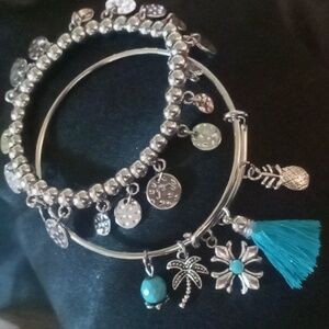Beaded & charmed bracelets 2 both expand silver and teal blue